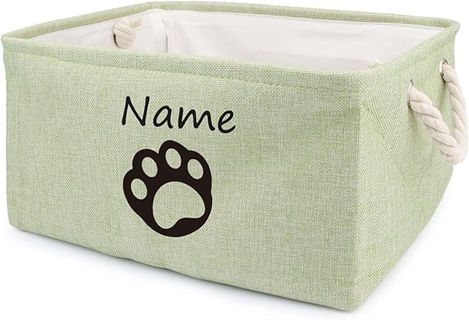 Personalized Dog Toy Storage Basket Bin Collapsible Customized Pet's Name Storage, Organizer for Dog Toys、Clothing、Apparel & Accessories with Box Paw Print(Green-L)