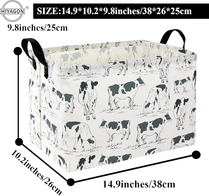 Cow Print Storage Bin - Kids Gift Basket, Rectangular Room Decor for Home, Books