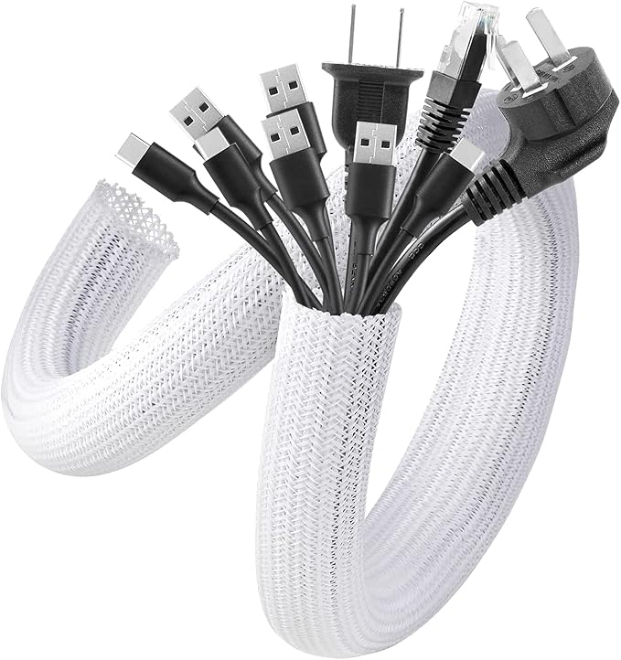 AGPTEK Cable Sleeve, 20ft - 4/5 inch Cable Management Cord Hider, White | Desk Cord Cover Organizer Wire Hider for Office Computer TV Wire Loom Tubing Pet-Proof Cord Protector from Cat Dog Chewing