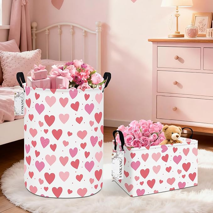 Storage Bin Foldable Nursery Organizer Basket Hearts | Foldable with Waterproof PE Coating Organizer Bin for Kids Boys and Girls,Office,Bedroom,Clothes