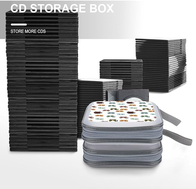 Portable CD Holder Case with Strap Cute Cats Animals Pet Cat Lovers Kawaii, 40-Capacity Hard Plastic Storage Binder, Protective Wallet for Car Office Travel