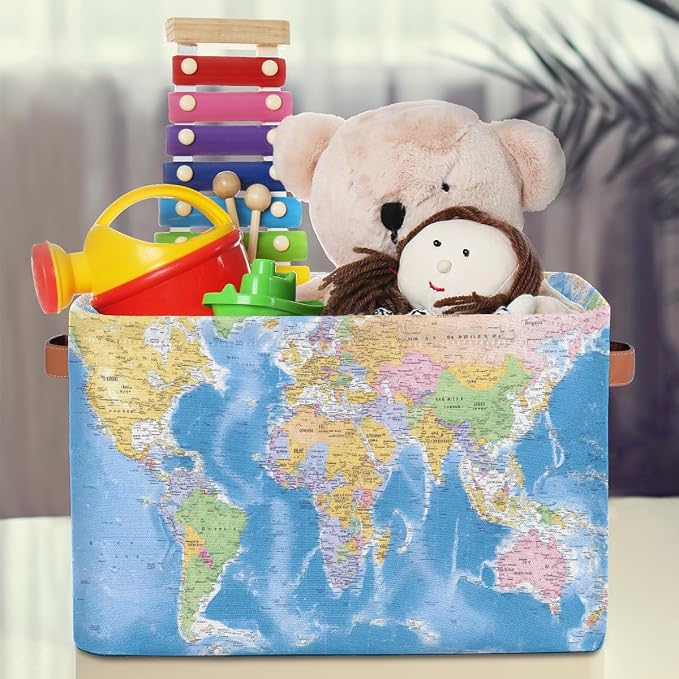 Globe World Map Storage Basket Collapsible Cloth Storage Cube Basket Bins