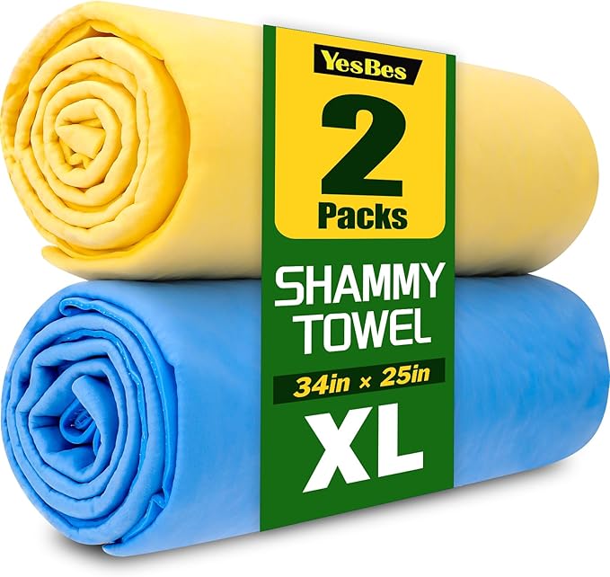 2 Pack Premium XL Shammy Cloth for Car Drying, 34”x25” Chamois Towel for Car, Super Absorbent Shammy Towel for Car, Reusable Soft Car Drying Towels