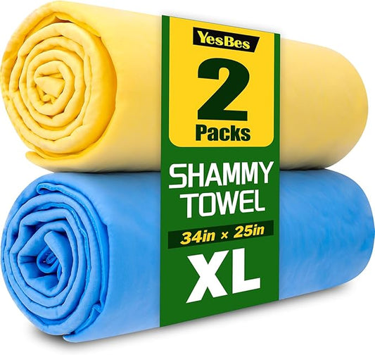 2 Pack Premium XL Shammy Cloth for Car Drying, 34”x25” Chamois Towel for Car, Super Absorbent Shammy Towel for Car, Reusable Soft Car Drying Towels