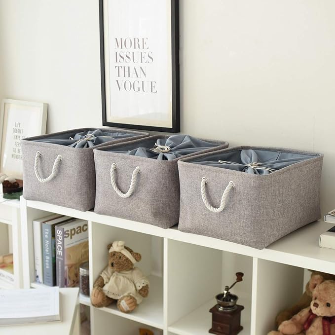 Fabric Storage Bins Baskets for Organizing, Large Sturdy Storage Basket W/Handles, Decorative Foldable Storage Baskets for Shelves Closet Nursery Toy (X Large - 3 Pack 17.7L×13.8W×9.8H)