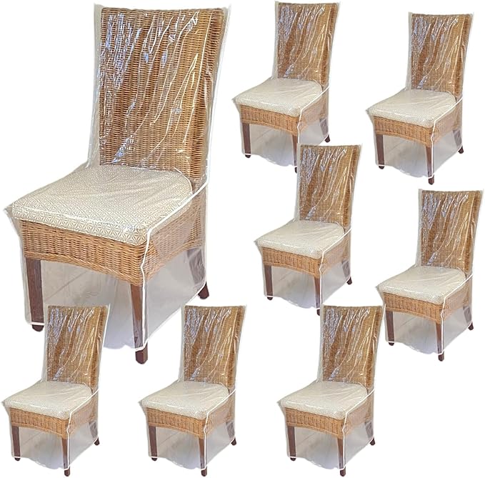 Evelots 8-Pack Clear PVC Dining Chair Covers, Spill-Resistant Protectors | Heavy-duty clear vinyl helps protect kitchen chairs from dust, spills, pet hair and claws; wipes clean with a damp cloth.