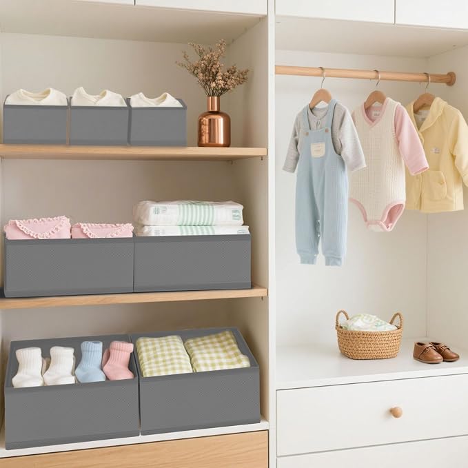 Drawer Organizer Clothes & Dresser Organizers - 12 Pack Foldable Drawer Dividers, Baby Clothes Organizer & Nursery Storage for Sock, Underwear, Bra, Belt, Closet and Dresser Drawer Organizers(Grey)