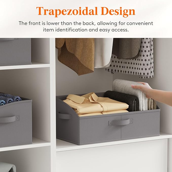 Lifewit Trapezoid Closet Storage Bin for Shelf, 6 Packs 23L, Gray | Non-woven Closet Organizer Baskets with Handles, Foldable Clothes Containers Boxes for Clothing, Book, Purse, Extra Large