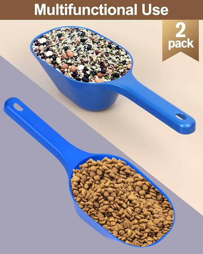 2 Pack Dog Food Scoop, 1 Cup Pet Food Scoop With Measuring Lines (Blue) | Clear Markings for Precise Measuring 1/2 and 1 Cup Lines,Dishwasher Safe,Plastic,Portable and Sturdy
