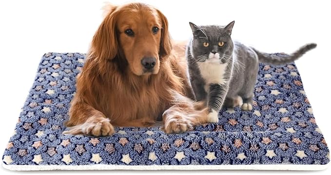 Mora Pets Dog Crate Pad Bed Ultra Soft Pet Mat Star Print Blue 41 x 29 Inch | Washable Crate Mat for Small Medium Large Dogs, Reversible Fleece Dog Crate Kennel Mat Flat Cat Bed Liner