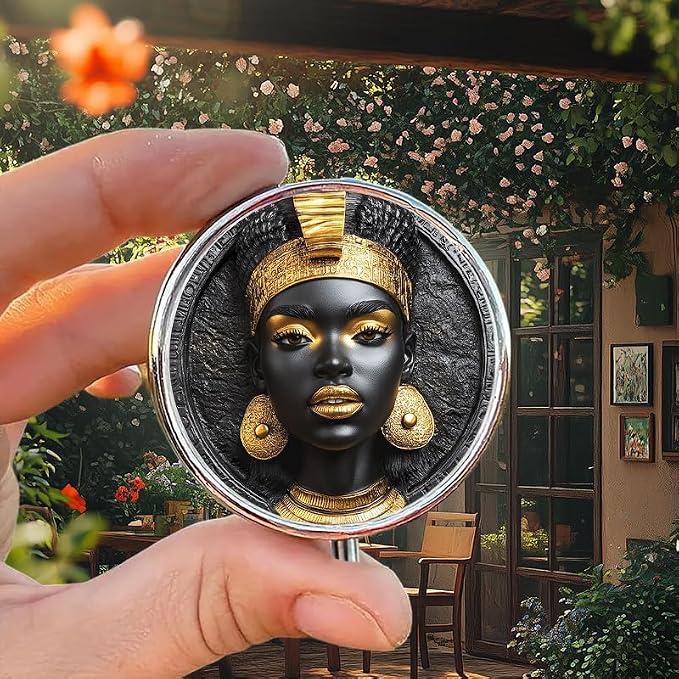 Portable Round 3 Compartment Metal Pill Box Black and Gold Pharaoh Head Wall Art for Travel Medication Organization Home Storage and Stylish Gifts