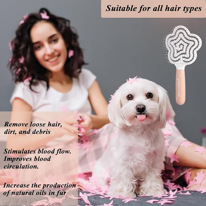 Star Shape Small Dog Brush - Soft Grooming Puppy Massage Brush, Pet Hair Bathing Brush Comb, Hangable Grooming Tool for Poodles, Teddy, Yorkies, Maltese, Shih Tzu, Chihuahua (Pink)