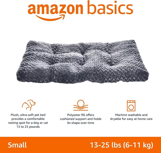 Amazon Basics Washable Cat and Dog Bed Crate Pad, Indoor, Easy to Wash, Fits Medium Crates, 29 x 21 x 3 inches, Gray