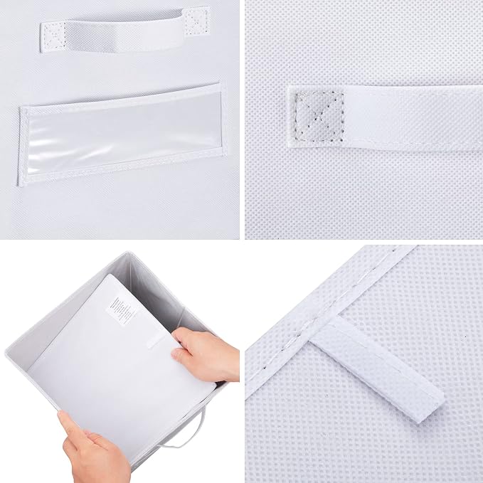 Fabric storage cubes (Set of 10) 11 Inch Cube Storage Bin, cube storage with 8 Labels Window Cards & a Pen, Foldable cube organizer bins, 11x11 storage bin, Cubby Organizer bins, White