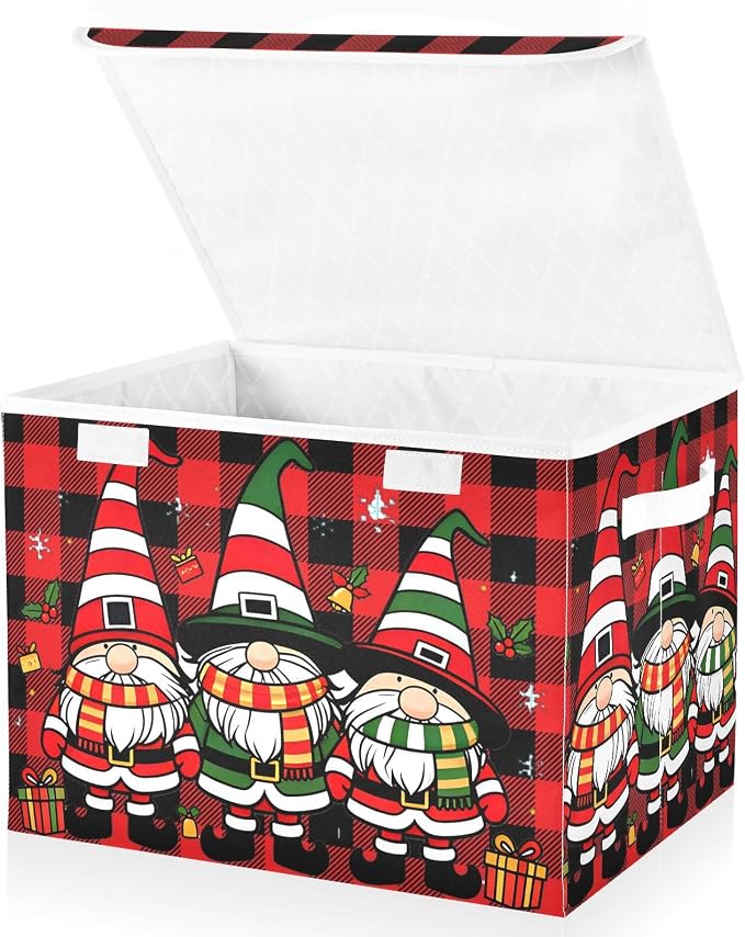 Christmas Gift Fabric Storage Bins with Lid Closet Storage Basket 40L | Decorative Storage Boxes, Foldable & Stackable, Dust-Proof Flip Top, Reinforced Handles, For Home & Dorm, Clothes & Toy Box