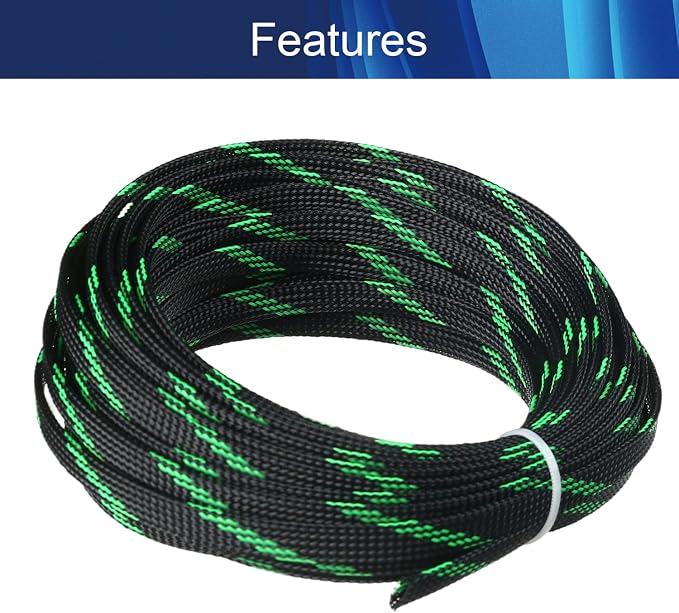 Jutagoss PET Expandable Braided Cable Sleeve, 32.8ft - 5/16 inch Black Fluorescent Green Cable Management Sleeve, Wire Loom Tube Cord Protector for USB Cable, Power Cord, Audio Video and More, 1Pc
