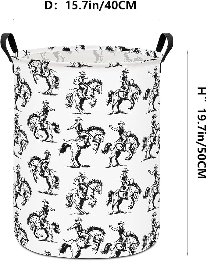 Western Cowboy Storage Bin Foldable Nursery Basket Cowboy | Foldable with Waterproof PE Coating Organizer Bin for Kids Boys and Girls,Office,Bedroom,Clothes