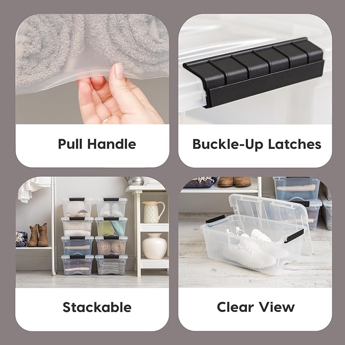 IRIS USA 4-Pack 13 Quart Storage Bins with Lids, Clear | Transparent design makes contents easy to find. Ideal for shoes, photos, documents, and small essentials. Nestable design