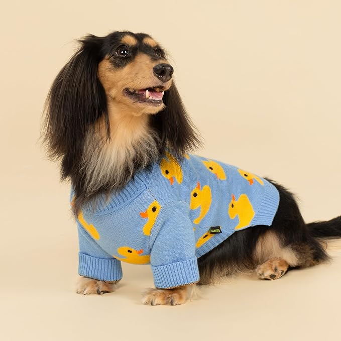 Fitwarm Funny Duck Dog Sweater, Thermal Dog Winter Clothes for Small Dogs Boy Girl, Pet Outfit, Blue, Yellow, XS