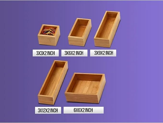 YBM HOME Pack of 12 Kitchen Drawer Organizer Storage Box Made of Bamboo, 6x6x2 Inch 324