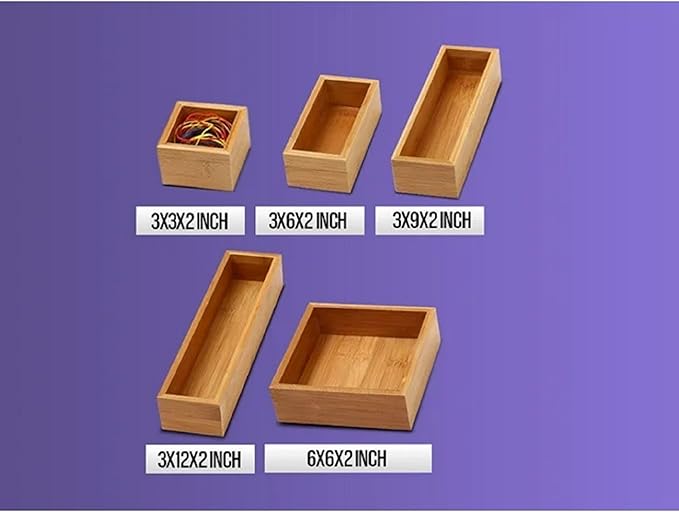 YBM Home Bamboo Drawer Organizer Storage Box for Kitchen Drawer, Junk Drawer, Office, Bedroom, Children Room, Craft, Sewing, and Bathroom, 6x12x2 inch