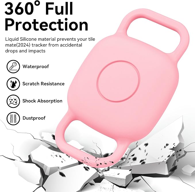 DDJ Waterproof Dog Collar Holder for Life360 Tile Mate Tracker, 2-Pack Durable Silicone Cover, Anti Lost for Life 360 Tile Tracker Case for Cat & Pet Collars, Easy Installation, Lightweight, Pink