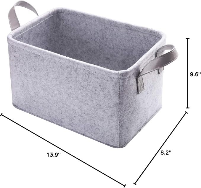 Minoisome Collapsible Storage Basket with Carry Handles Felt Fabric Storage Bin Durable Organizer for Gift Toys Shoes Clothes Towels Nursery Home Laundry Office Decorative Organizing Box(Light Grey)