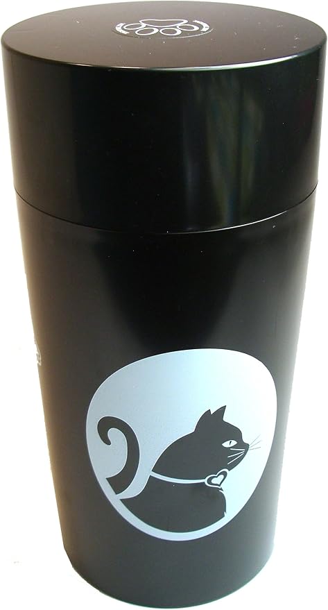 Tightpac Pawvac 5 to 24 Ounces Container, Airtight Pet Food and Treats Storage Jar - Patented Vacuum Seal Container for Pet Food, Treats and other Dry Goods - Black With Cats