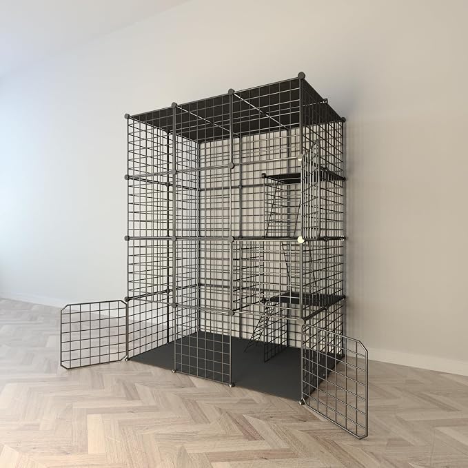 Indoor Cat Cage Enclosure DIY,Cat Playpen Catio Thick Metal Wire Kennels for 1-3 Cats Kitten Cage Detachable Patio Cat Crate （Only Cage）