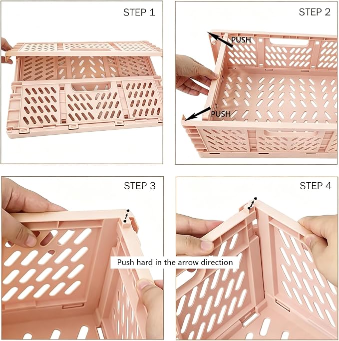 Tobeso-Nuoze 2 Pack Pastel Plastic Storage Baskets-20L Space-Saving Bins | Plastic Collapsible Storage Crates Foldable Plastic Crates for Storage Collapsible Crates for Organizing (Pink)