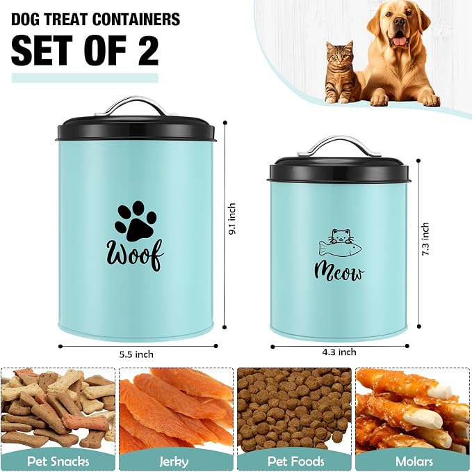 Honeydak 2 Pack Dog and Cat Treat Container Airtight Metal Pet Food Jar with Lid Cookie Container Gifts for Cat Dog Lovers for Farmhouse Housewarming Kitchen Counter Treat Jar Food Storage for Pet