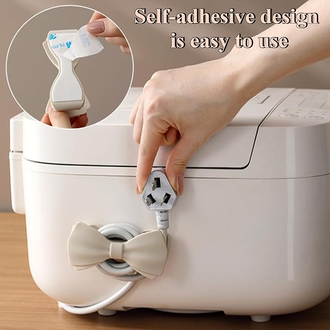 Cord Organizer Cable Management for Appliances Kitchen Home Cute Cord Holder Adhesive Wire Organizer Keeper Space Saving (White, 3.54 inch)