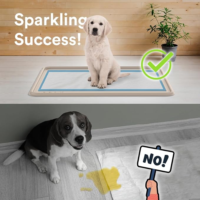 Pee Pad Tray Holder for Dogs - Fits Up to 22 x 22 in. Square Potty Training Pads No Spill Raised Lip High Edge Silicone Mat, Extra Thick and Non-Slip for Indoor Floor Protection (Small, Beige) | eenk