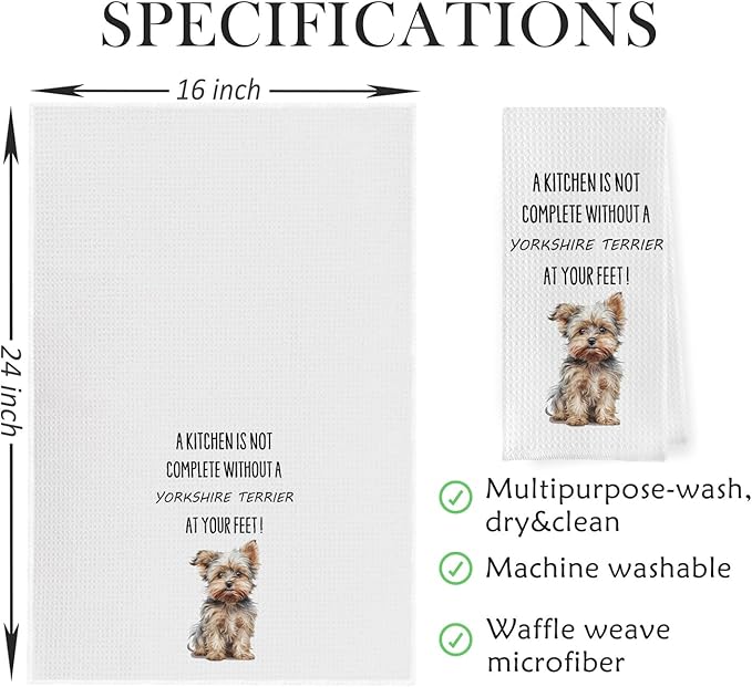 Yorkie Gifts Dish Towels - Funny Yorkshire Terrier Decorative Waffle Weave Kitchen Towels, Yorkshire Terrier Hand Tea Towels, Yorkshire Terrier Gifts (16×24 Inches)
