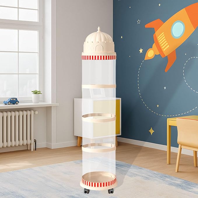 Toy Organizer Storage Tube with Lock Design Dust Cover Pet Holder Vertical Storage Basket for Toys for Living Area Playroom, 4 Layers