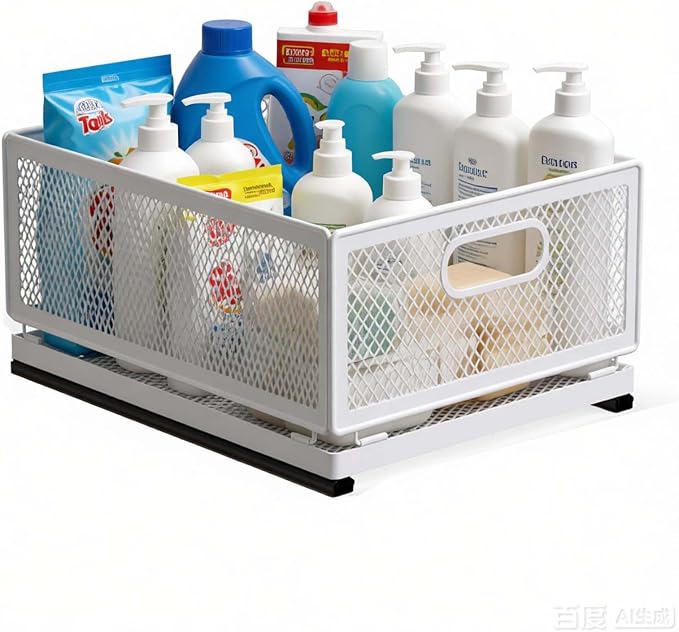 Slide-Out Storage Baskets W9.4"xD11.8"xH6.1" Rustproof Carbon Steel pull out Organizers with Super Strong Adhesive for Home Kitchen Drawers, Shelves, Cabinets