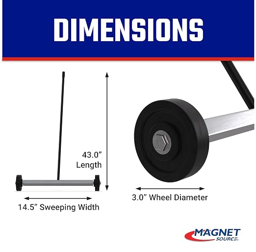 Master Magnetics Magnetic Sweeper with Wheels - Rolling Magnet Sweeper - Powerful Magnetic Tool for Lawn and Shop Use - Pick Up Nails and Other Metal Debris - Strong 30 lb Pull - 14.5”