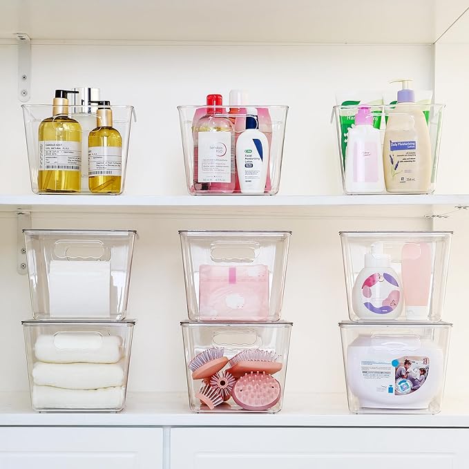 Vtopmart 10 Pack Clear Stackable Storage Bins with Lids and Handles, Large | BPA-free Plastic, Organize Vertically, For Pantry Kitchen Fridge Cabinet Closet Bathroom, Built to Last, Easy to Move