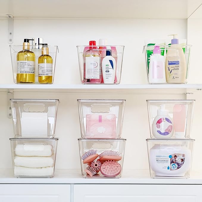 Vtopmart 2 Pack Clear Stackable Storage Bins with Lids and Handles, Large | BPA-free Plastic, Organize Vertically, For Pantry Kitchen Fridge Cabinet Closet Bathroom, Built to Last, Easy to Move