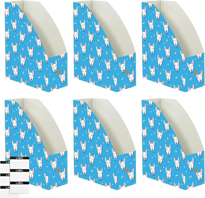 SPRIPORT Cute Pets Dog Blue Print Water Resistant PP Magazine File Holder Organizer for Desk, Collapsible Storage Rack for School Office Library Document Sorter with Labels 23x30x10cm (3 Pack)