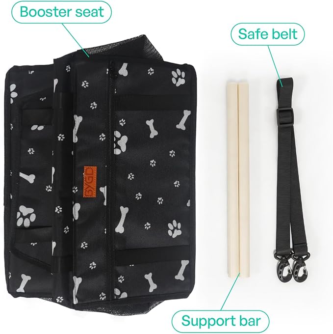BYGD Pet Dog Booster Seat with Support Rod for Small and Medium Pets | Breathable and Foldable Car Basket, Sturdy Structure, Lightweight Portable Pet Car Seat with Adjustable Safety Straps
