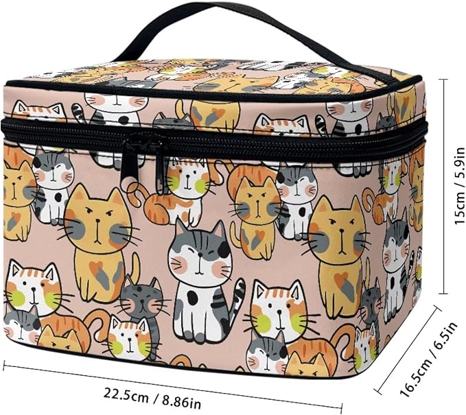Kawaii Cat Makeup Bag Cosmetic Travel Pouch for Women Large Make Up Bags Portable Cosmetic Storage Bag with Handle Multi-functional Toiletry Bag