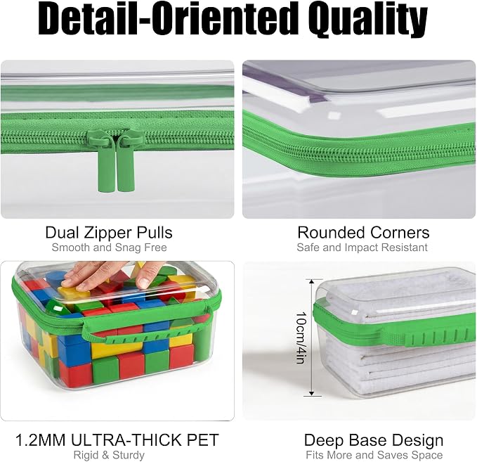 3 Pack Hard Shell Zipper Cases Clear Deep Bottom PET Plastic Waterproof | Storage Pouches Travel Organizer Bags for Makeup Toys Art Supplies Home Organization