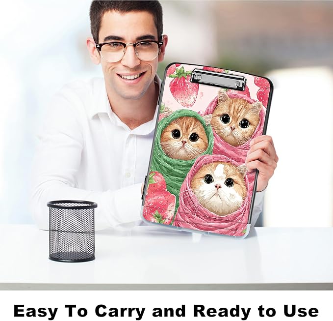 A4 Clipboard with Storage Pen Holder, Clipboards Organizer Nursing Clipboard Foldable File Folder Plastic Clipboard Folio Clip Board for Office Work Classroom Doctor, Moon Orange Mushroom