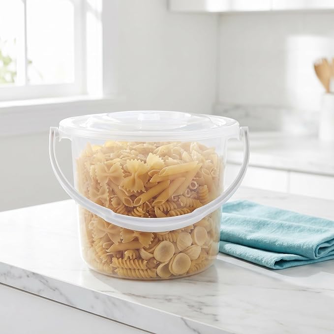 Clear Plastic Storage Bucket with Handle and Secure Lid Portable Transparent Pail for Pantry Dry Goods Craft Supplies Camping Gear Organizer and Laundry Utility