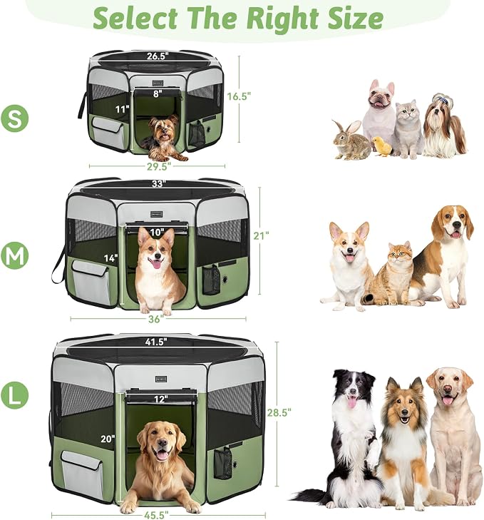 PETSFIT Portable Dog Playpen 36", Removable Waterproof Mat, Zippered Roof | 3-Second Setup, Collapsible Storage, RV Camping Travel, Indoor Outdoor Use, Medium Dogs and Cats, 36"L x 36"W x 21"H