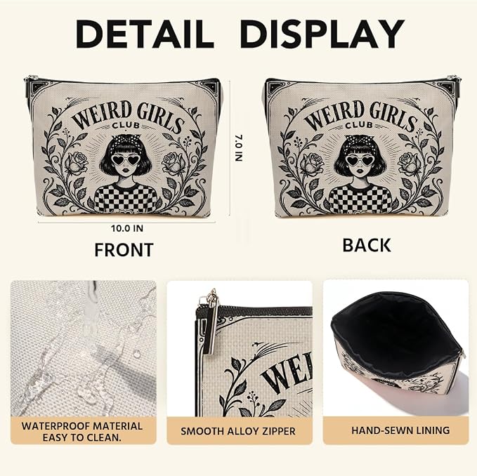 Vintage Weird Girls Club Makeup Bag Cosmetic Bag Zipper Makeup Pouch | Travel Toiletry Bags Christmas Graduation Birthday Gifts for Women Teen Girls Friends Daughter Sister Bestie
