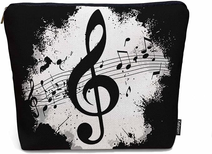 Music Notes Makeup Organizer Bag Cosmetic Bag For Men Women, Grunge Musical Notes Melody Black Travel Toiletry Bag Flax Makeup Bags Purse Business Makeup Pouch For Toiletries Cosmetics