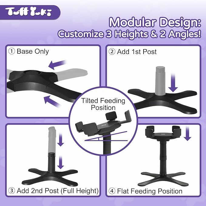 Raised Food Bowl for Dogs,Tilted Pet Feeder Stand,Non Slip Dog Bowls Stand,Dog Food Bowl Stand，for Small Medium Dogs,Adjustable for 5.5"-9.6" Bowls，Heavy-Duty Plastic，(Black, 1-Pack)