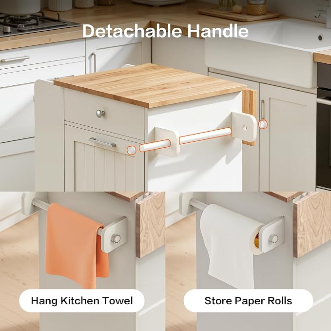 Kitchen Island with Trash Can Storage & Drop Leaf, Portable Kitchen Island on Wheels, Rolling Island Table for Kithchen